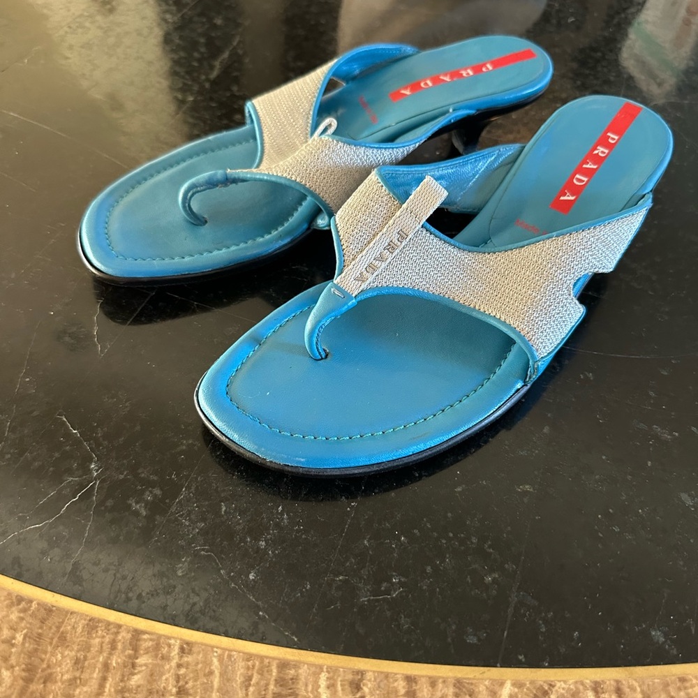 Prada Turquoise and Silver Sandals - Picture 3 of 8